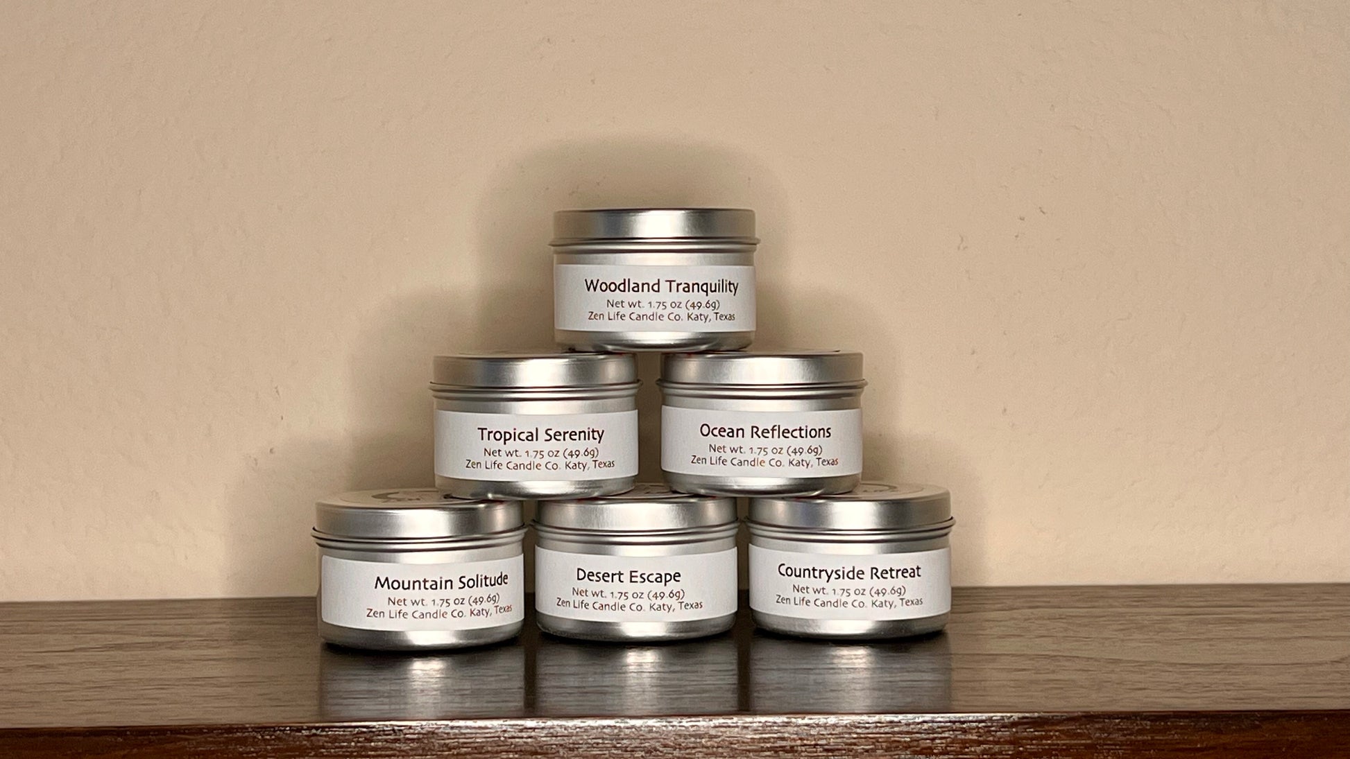 The Retreat Collection sample bundle of candles in 2oz containers.